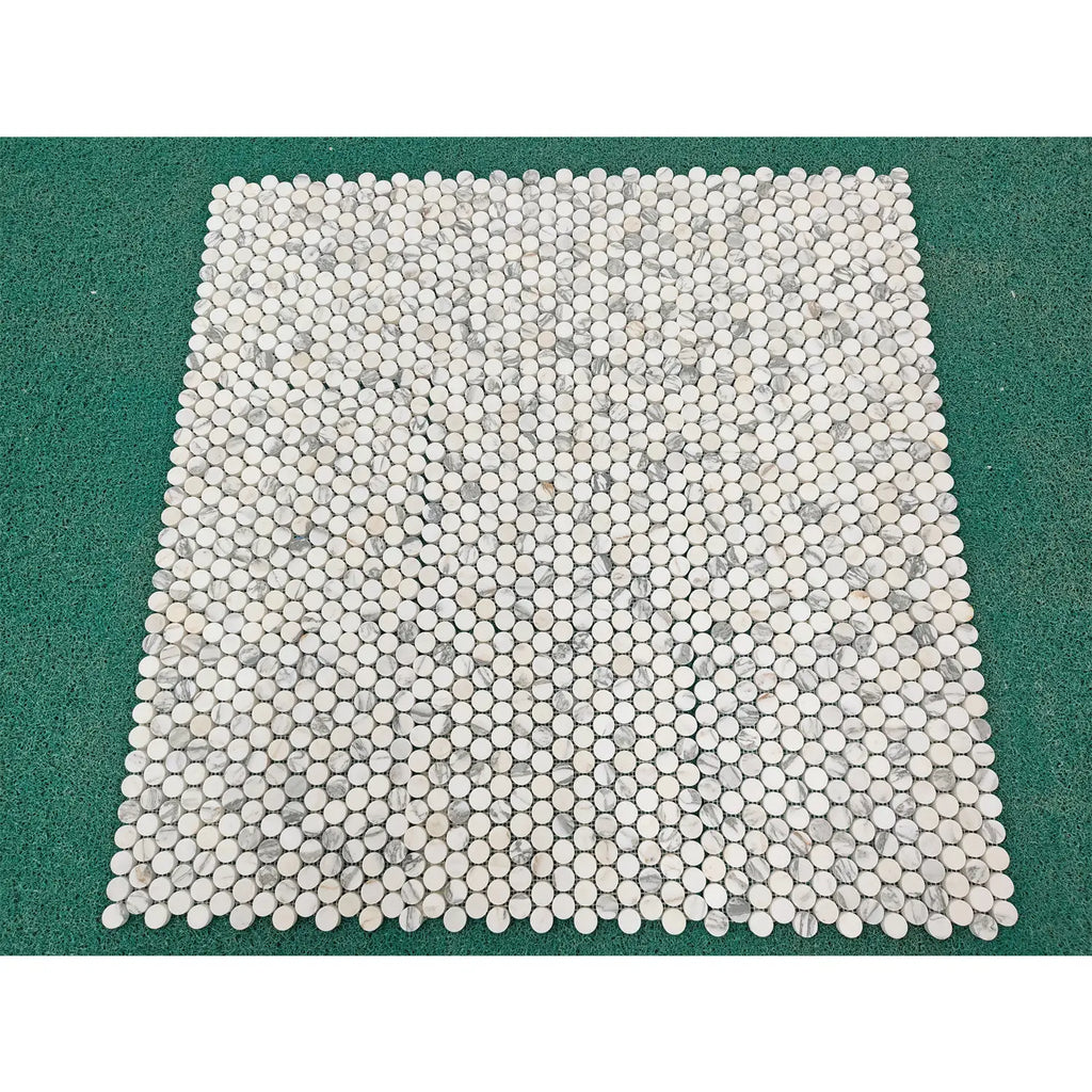 Arabescato Corchia PennyRound polished square mosaic tile panel