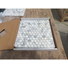 White Arabescato Corchia PennyRound polished marble mosaic tiles in box