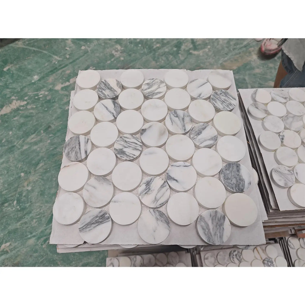Arabescato Corchia PennyRound polished white gray marble mosaic tiles