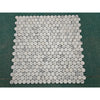 Arabescato Corchia PennyRound white marble mosaic tile, polished grid of round pieces
