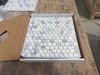 White Arabescato Corchia PennyRound polished marble mosaic tiles in box
