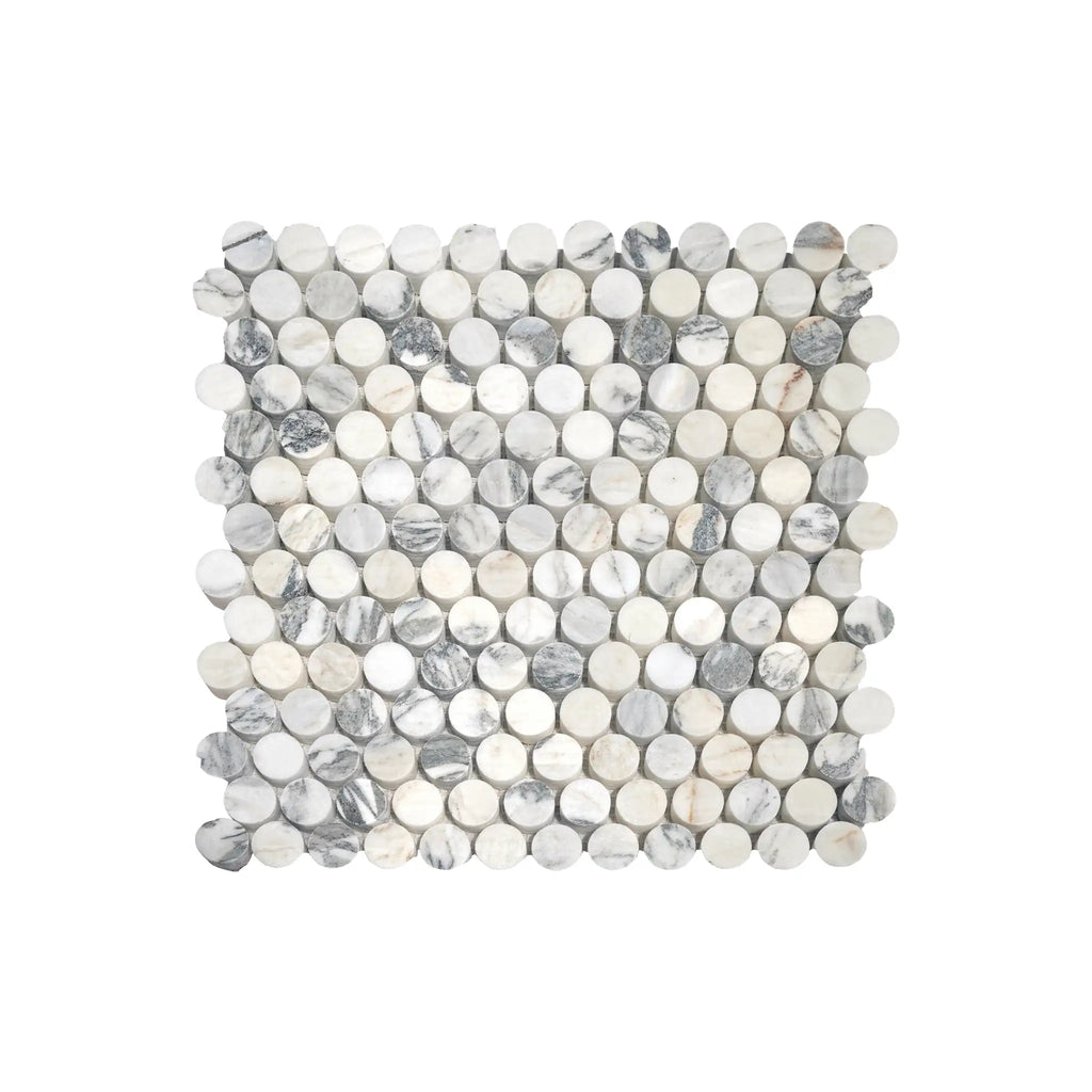 Arabescato Corchia PennyRound polished white gray marble mosaic tile