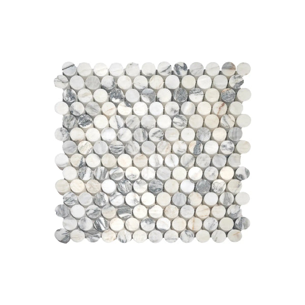 Arabescato Corchia PennyRound polished white gray marble mosaic tile