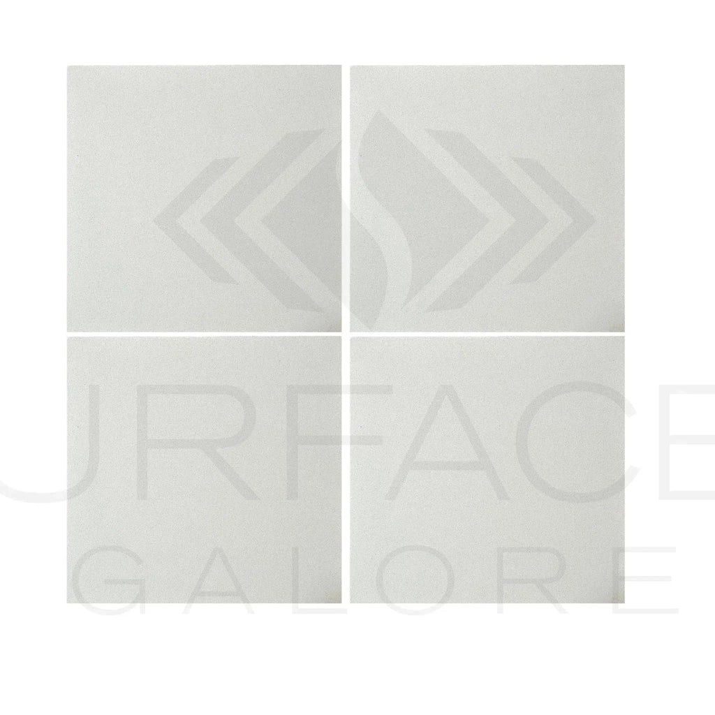 Four white embossed tiles from Arcadia Quartz polished tile collection