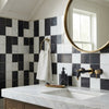 Black and white marble checkered bathroom wall tiles from the arezzo bianco dolomite and nero marquina 4x12 set