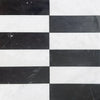 Black and white marble tile pattern in Arezzo Carrara White and Nero Marquina 4X12 Set