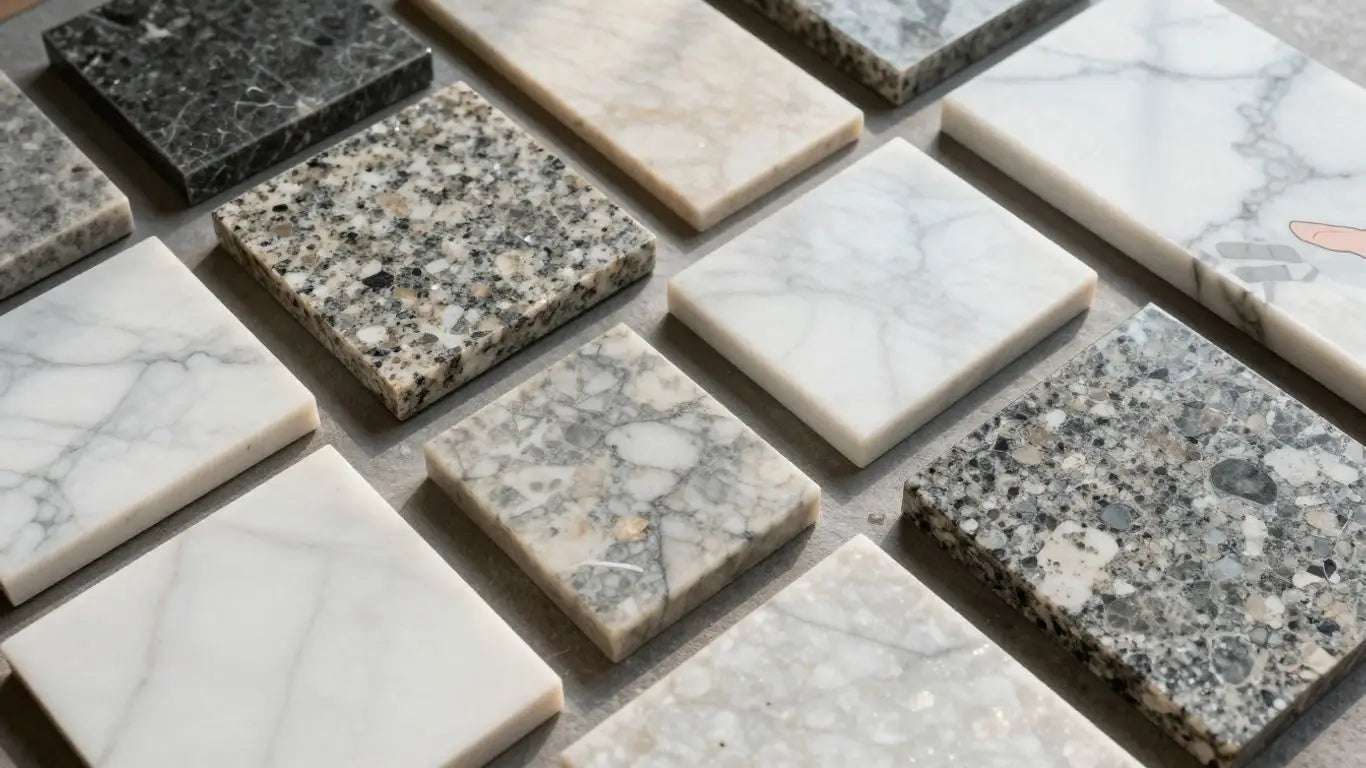 Diverse stone surfaces and tiles with a friendly touch.