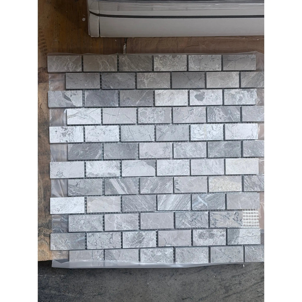 Atlantic Gray Marble 1x2 Brick Mosaic Polished Tile
