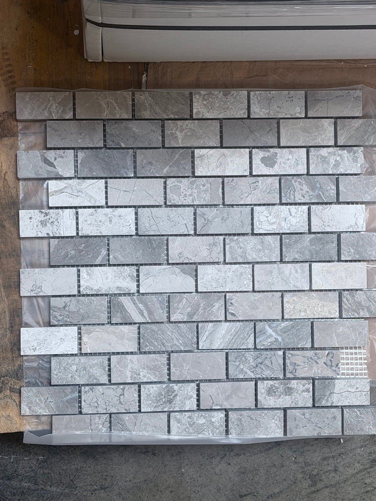 Atlantic Gray Marble 1x2 Brick Mosaic Polished Tile