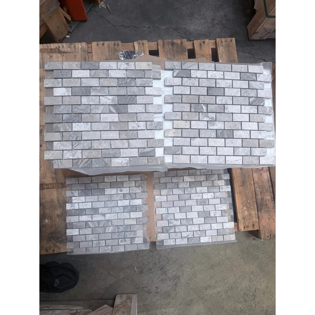 Atlantic Gray Marble 1x2 Brick Mosaic Tile Panels