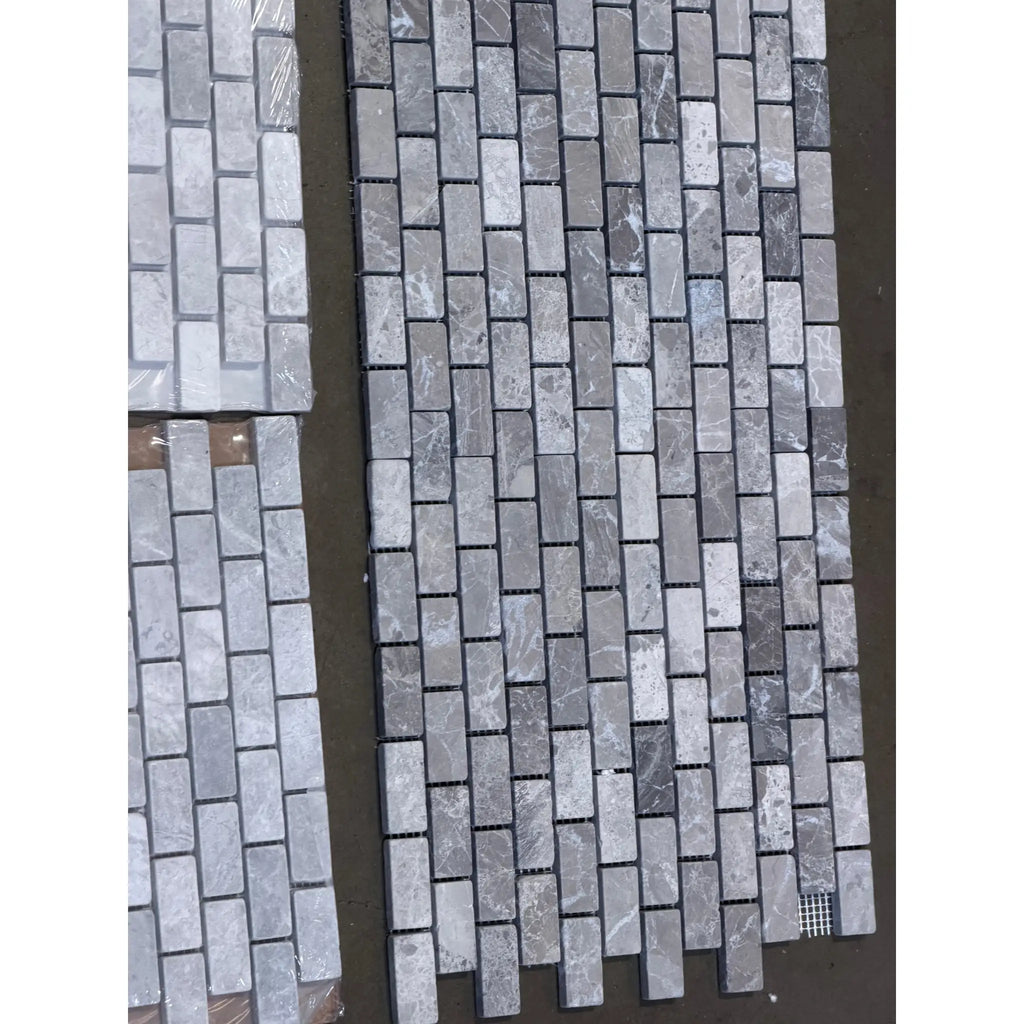 Atlantic Gray Marble 1x2 Brick Mosaic Tumbled Tile