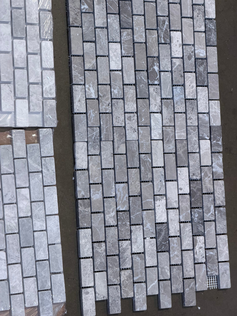 Atlantic Gray Marble 1x2 Brick Mosaic Tumbled Tile