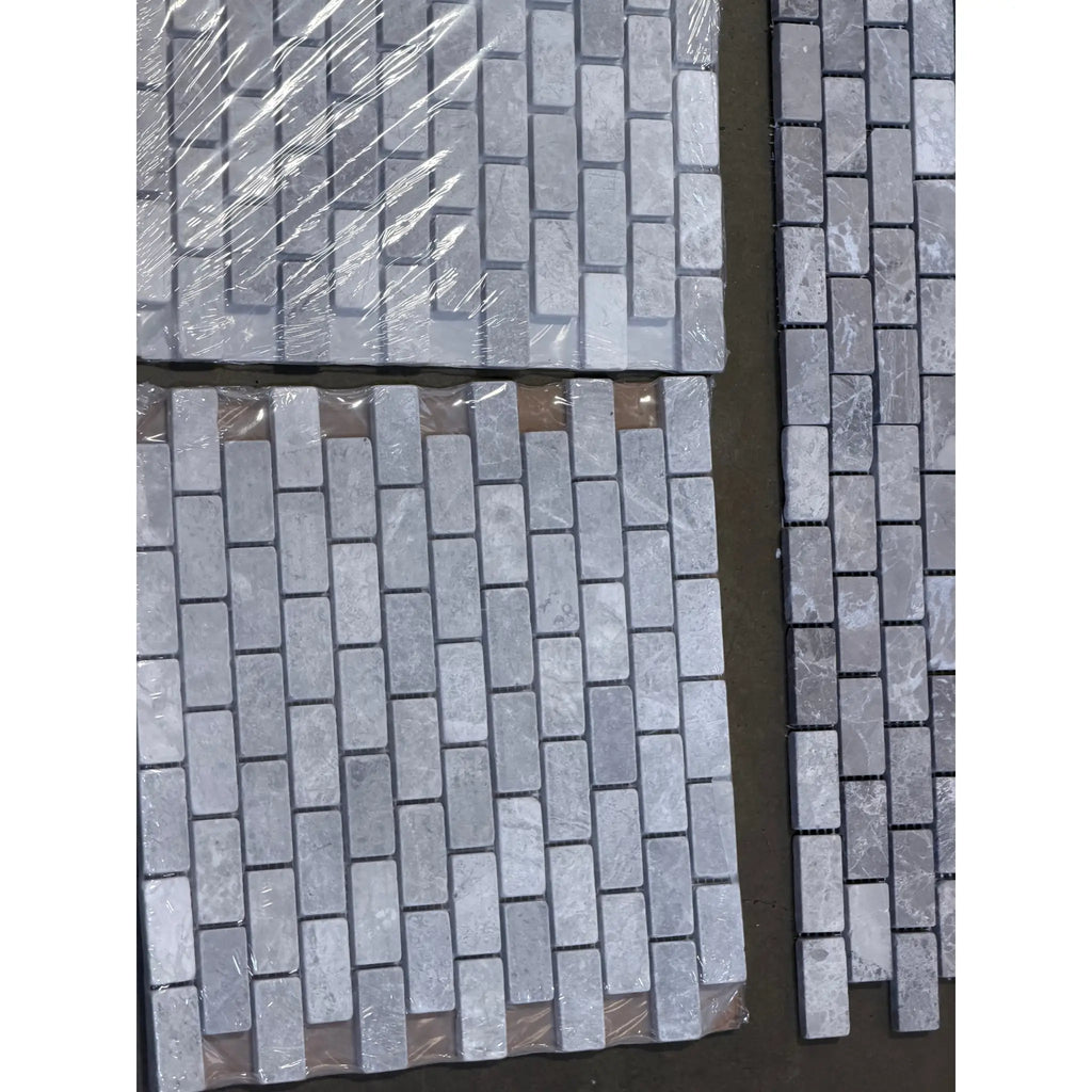 Atlantic Gray Marble 1x2 Brick Mosaic Tumbled in clear plastic