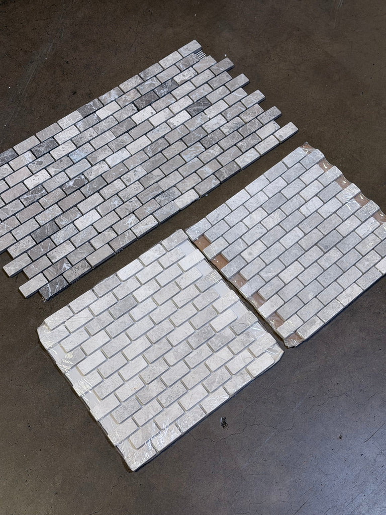Atlantic Gray Marble 1x2 Brick Mosaic Tumbled Tile Panels