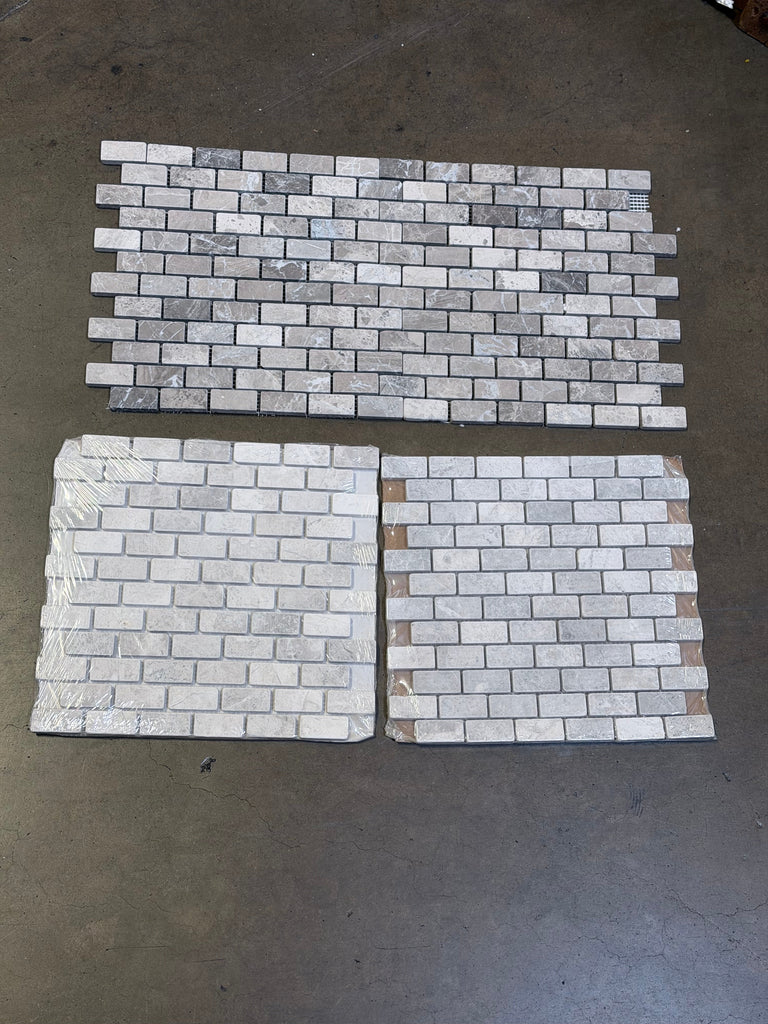Atlantic Gray Marble 1x2 brick mosaic tumbled tile panels