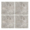 Four Atlantic Gray Marble 6X6 Polished or Honed tiles displayed on a neutral background