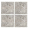Four Atlantic Gray Marble 6X6 Polished or Honed tiles displayed in a row
