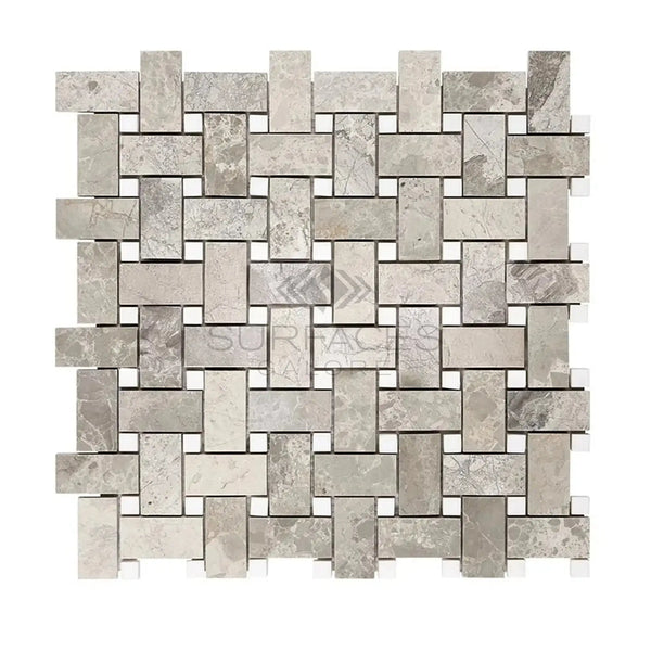 Gray Stone Basketweave Mosaic Tile from Atlantic Gray Marble with White Dots