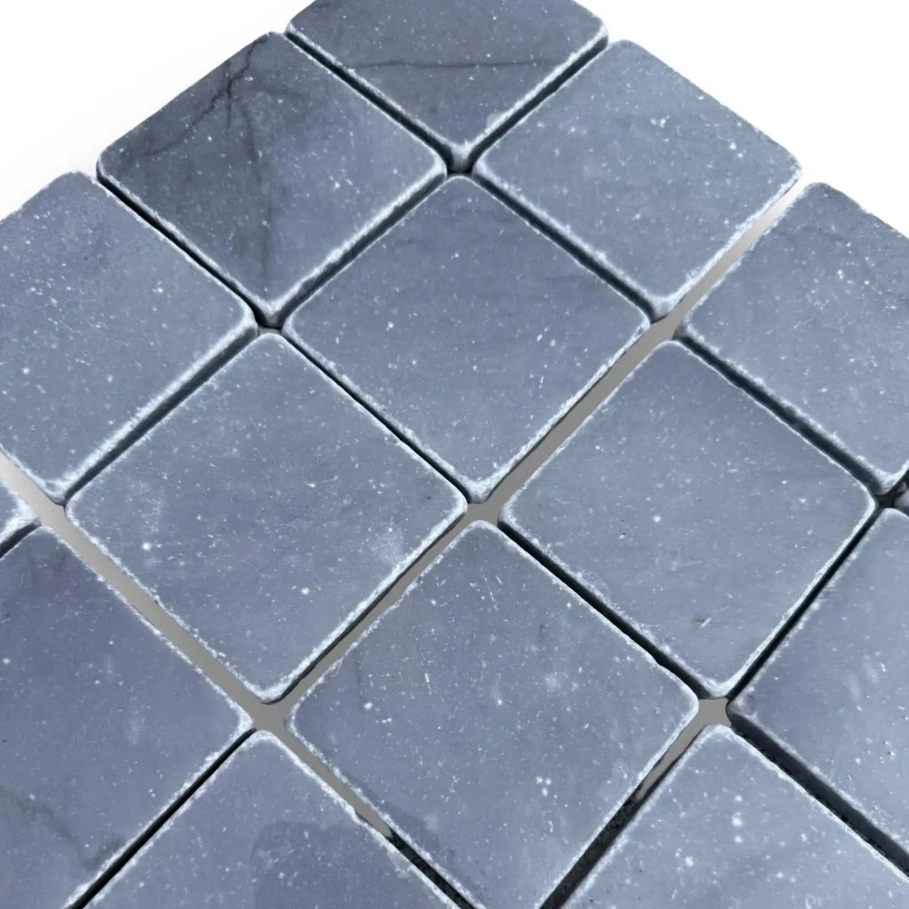 Dark gray diamond-shaped mosaic tiles with rounded corners for Bardiglio 3X3 Tumbled product