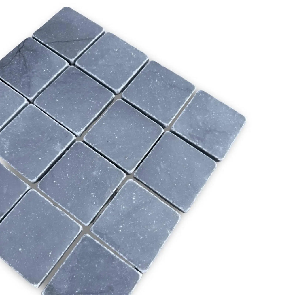 Dark gray tumbled square mosaic tiles from Bardiglio 3X3 Tumbled collection