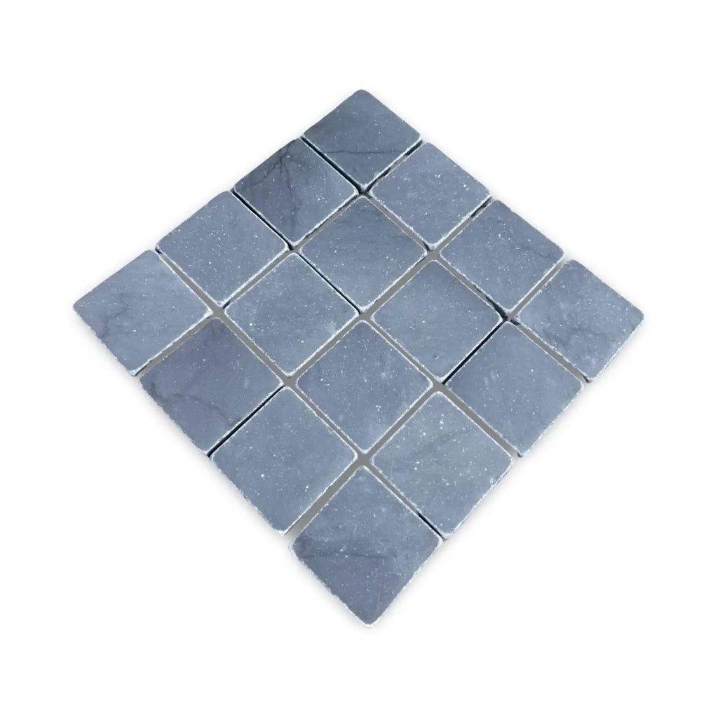Gray diamond-shaped mosaic tiles sheet from Bardiglio 3X3 Tumbled collection