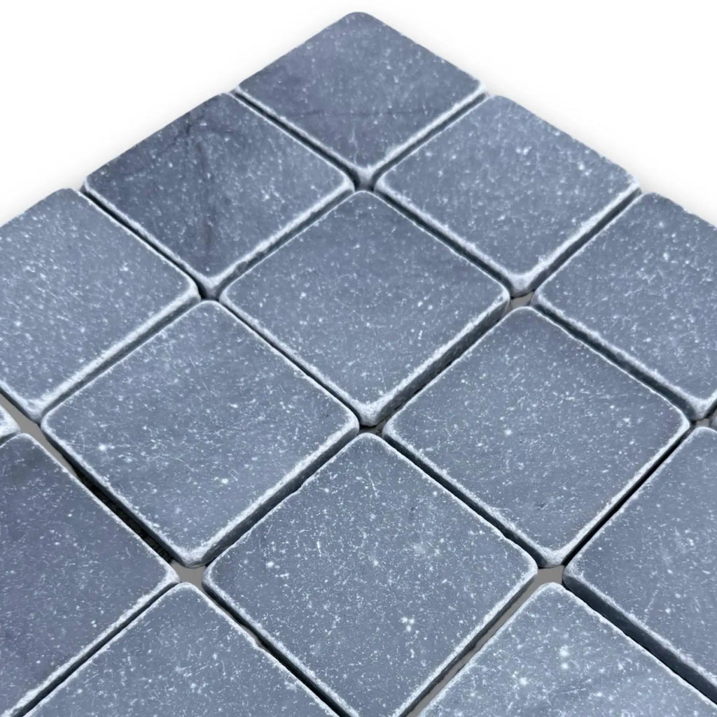 Gray diamond-shaped mosaic tiles sheet from Bardiglio 3X3 Tumbled collection