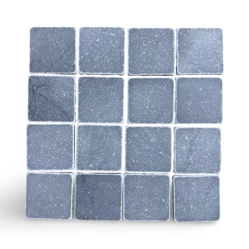 Square Blue-Gray Bardiglio 3x3 Tumbled Stone Tiles with Speckled Texture