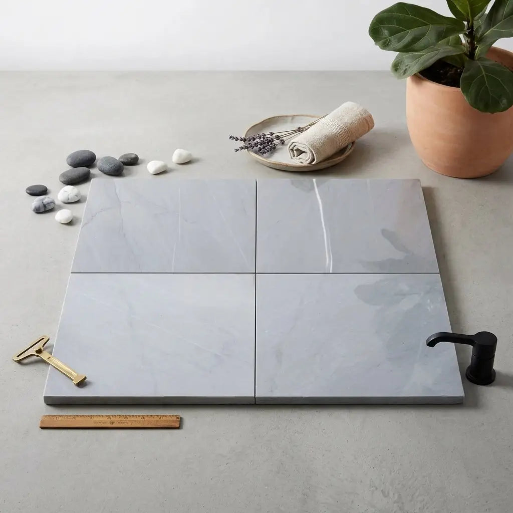 Four square gray marble effect bardiglio imperiale 12x12 tiles polished or honed arranged in a grid