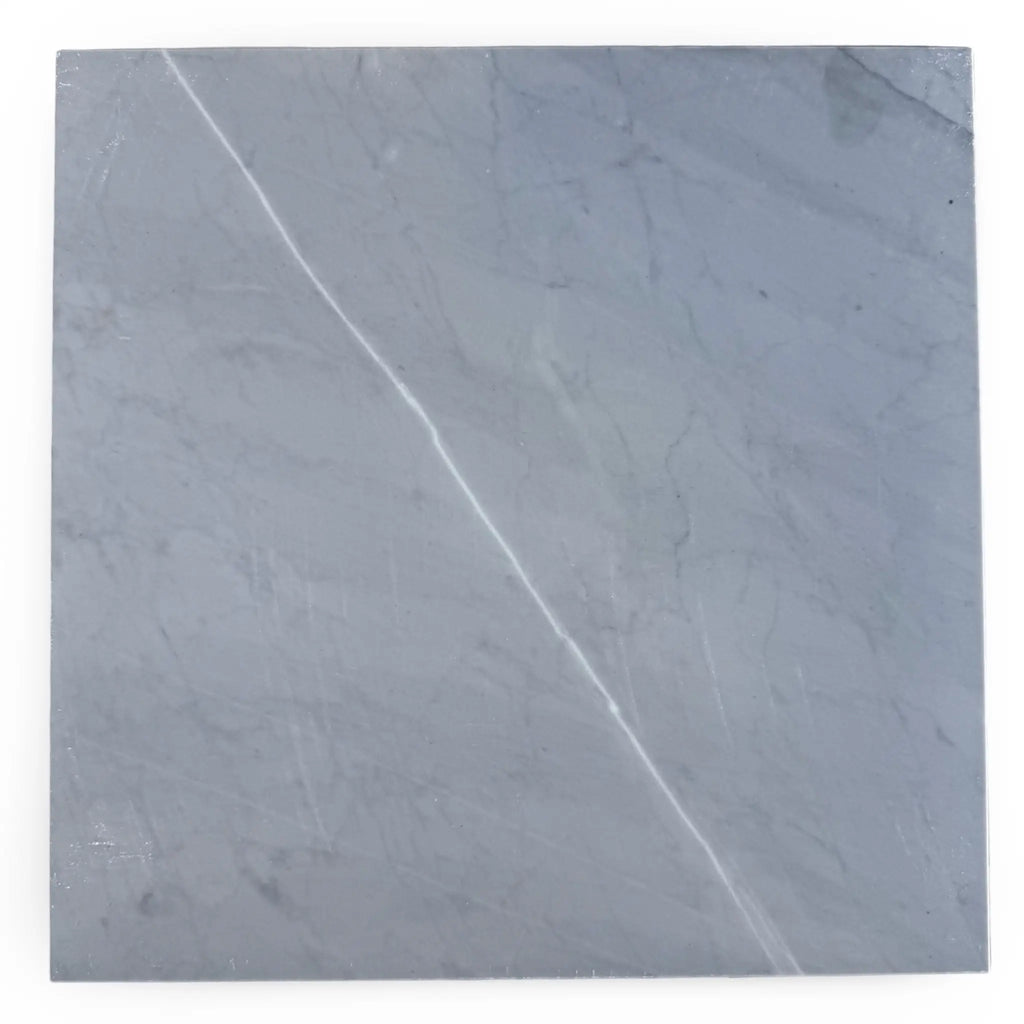 Square gray Bardiglio Imperiale marble tile with white veins, polished or honed finish