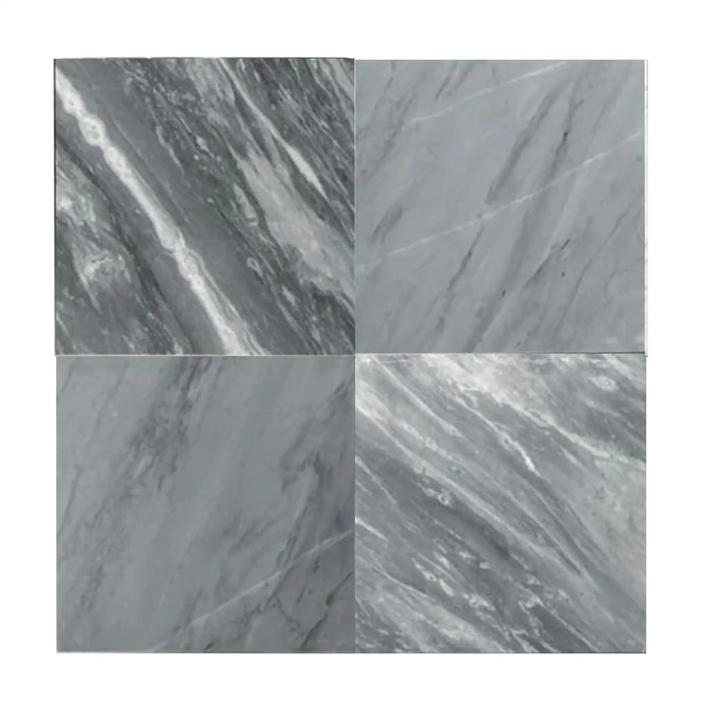 Four gray marble tiles of Bardiglio Imperiale 12X12 Marble Tumbled design