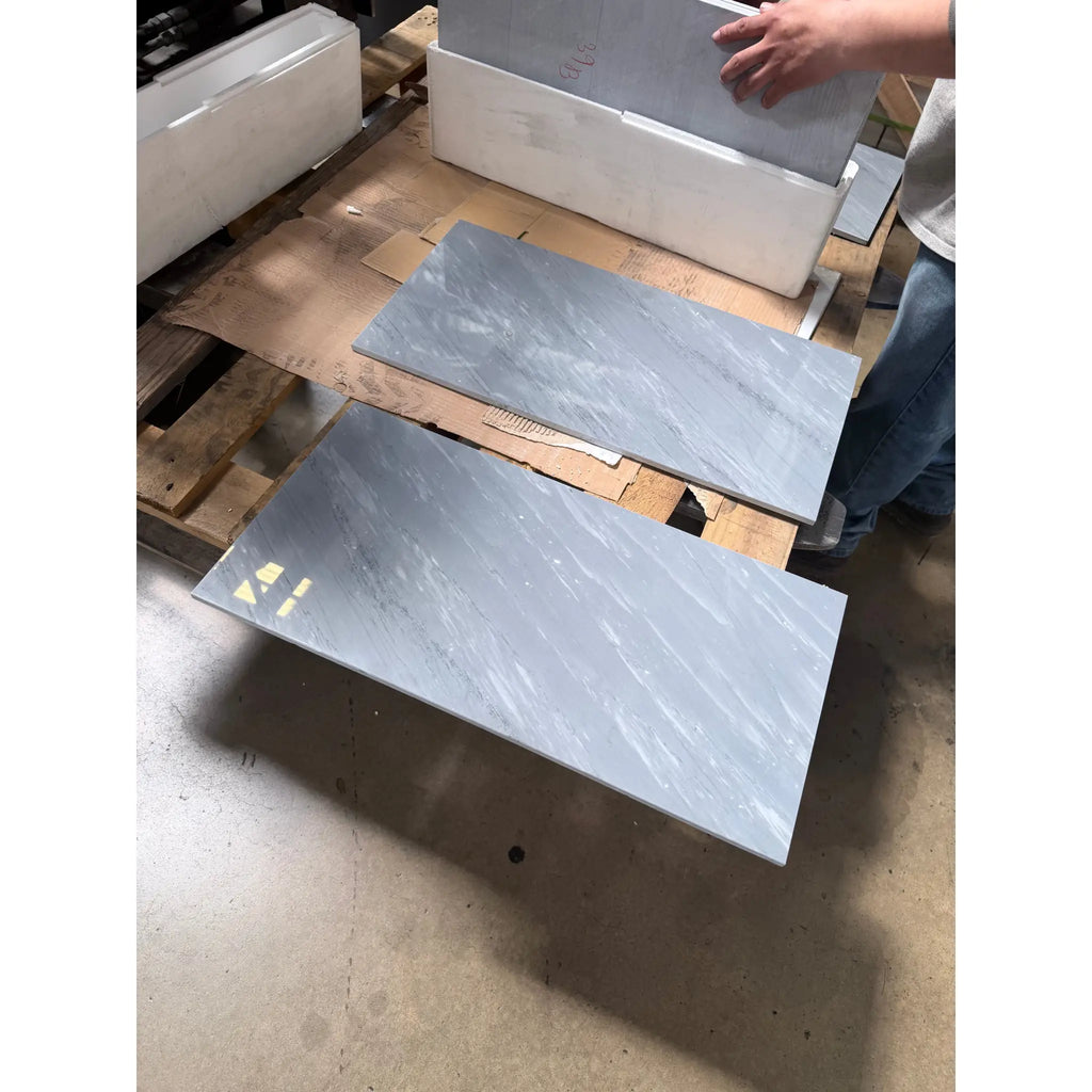 Bardiglio imperiale 12x24 gray marble polished or honed tiles with subtle white veining arranged on wooden pallet