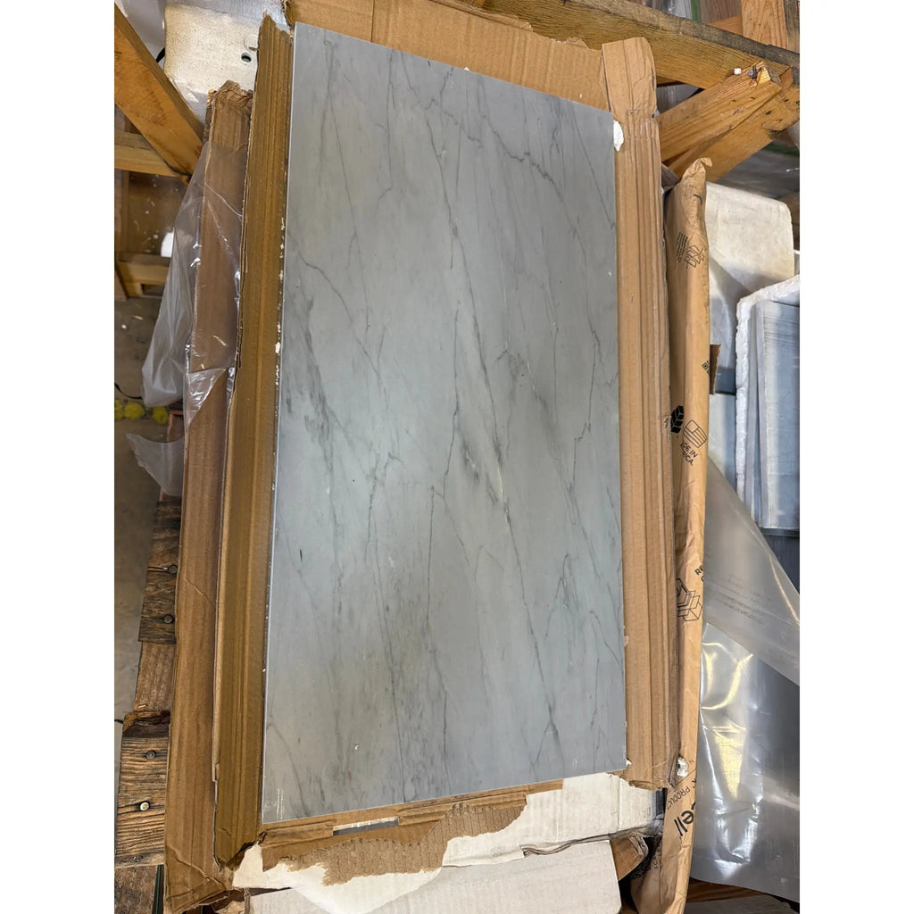 Bardiglio Imperiale 12x24 polished white marble tile with gray veining