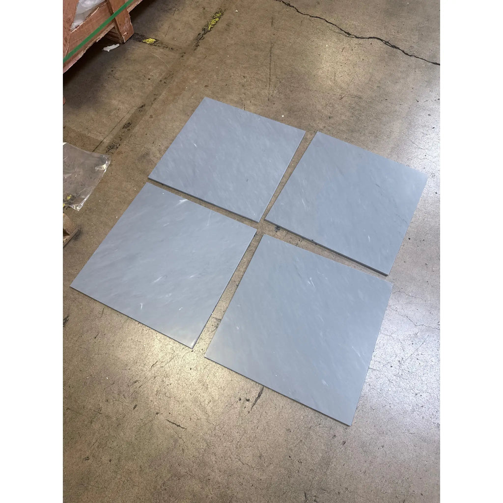 Four square gray Bardiglio Imperiale 18x18 marble tiles, polished or honed finish
