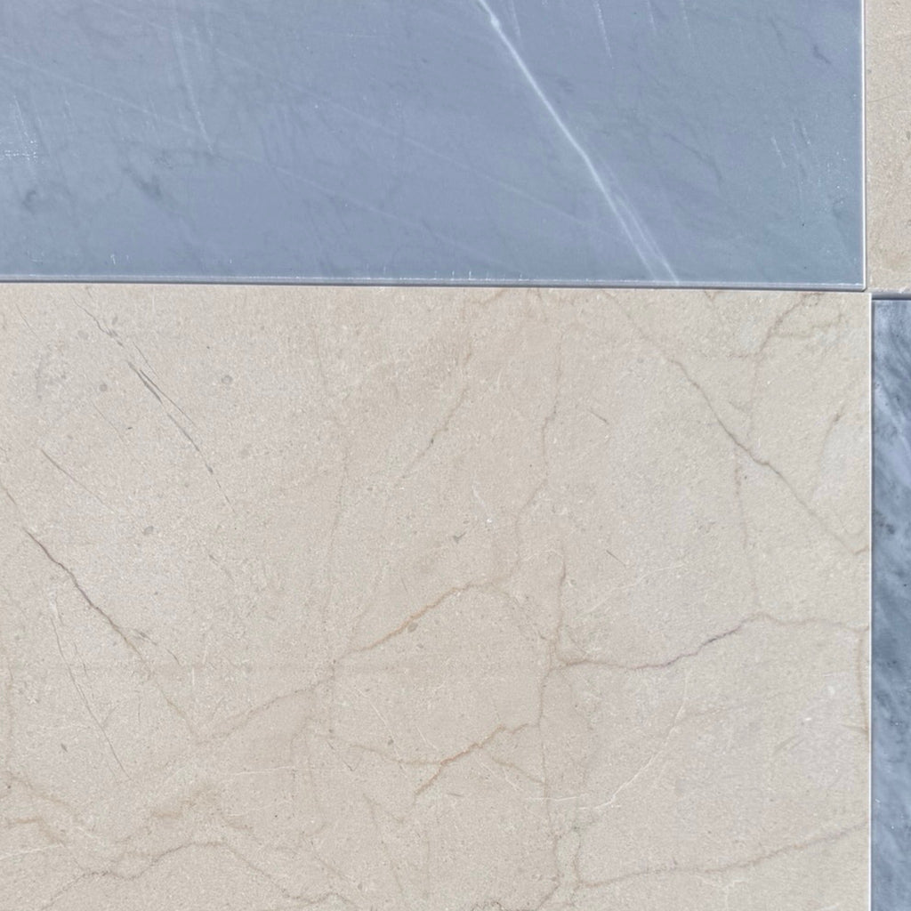 Marble tile arrangement of Bardiglio Imperiale 18x18 in polished or honed finish