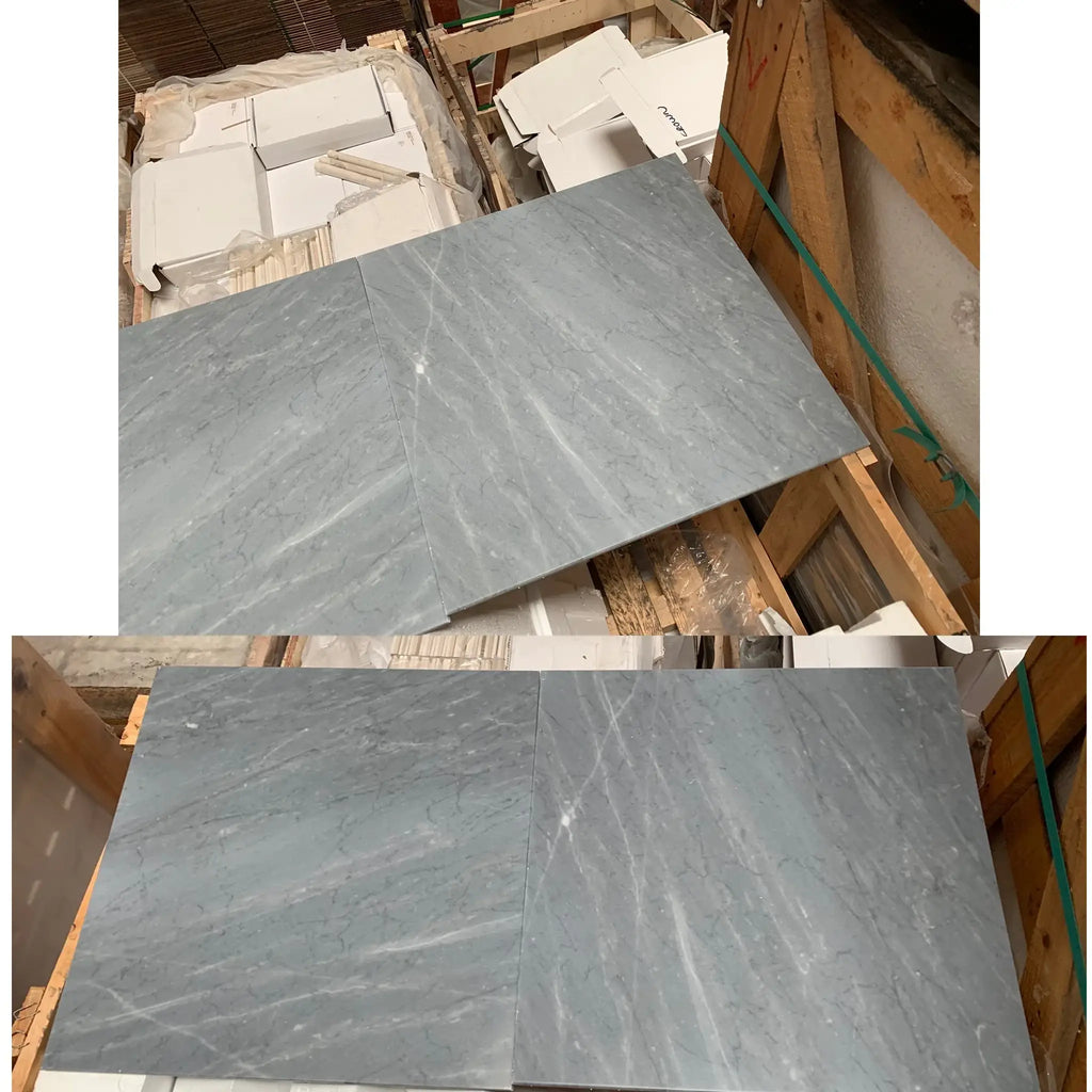 Gray Bardiglio Imperiale 12X12 Marble Tumbled tiles showcasing elegant natural stone texture