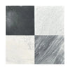 Four square Bardiglio Imperiale 12X12 Marble Tumbled tiles displayed elegantly