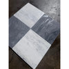 Four square bardiglio imperiale 12x12 marble tumbled tiles in white and dark gray with natural veining patterns