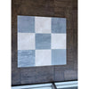Nine square bardiglio imperiale 12x12 marble tumbled tiles in gray and white with natural veining patterns arranged in a grid
