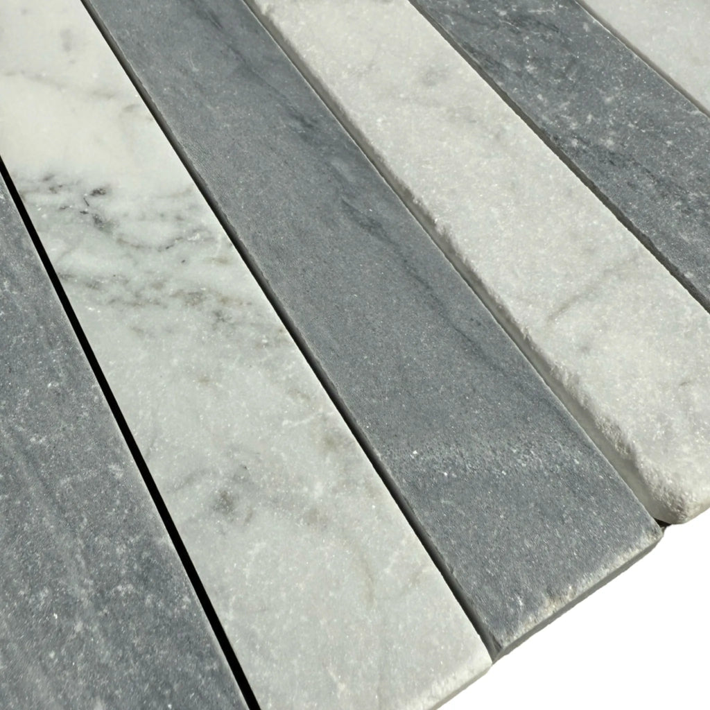 Alternating gray and white marble tiles from Bardiglio Imperiale and White Carrara Mosaic