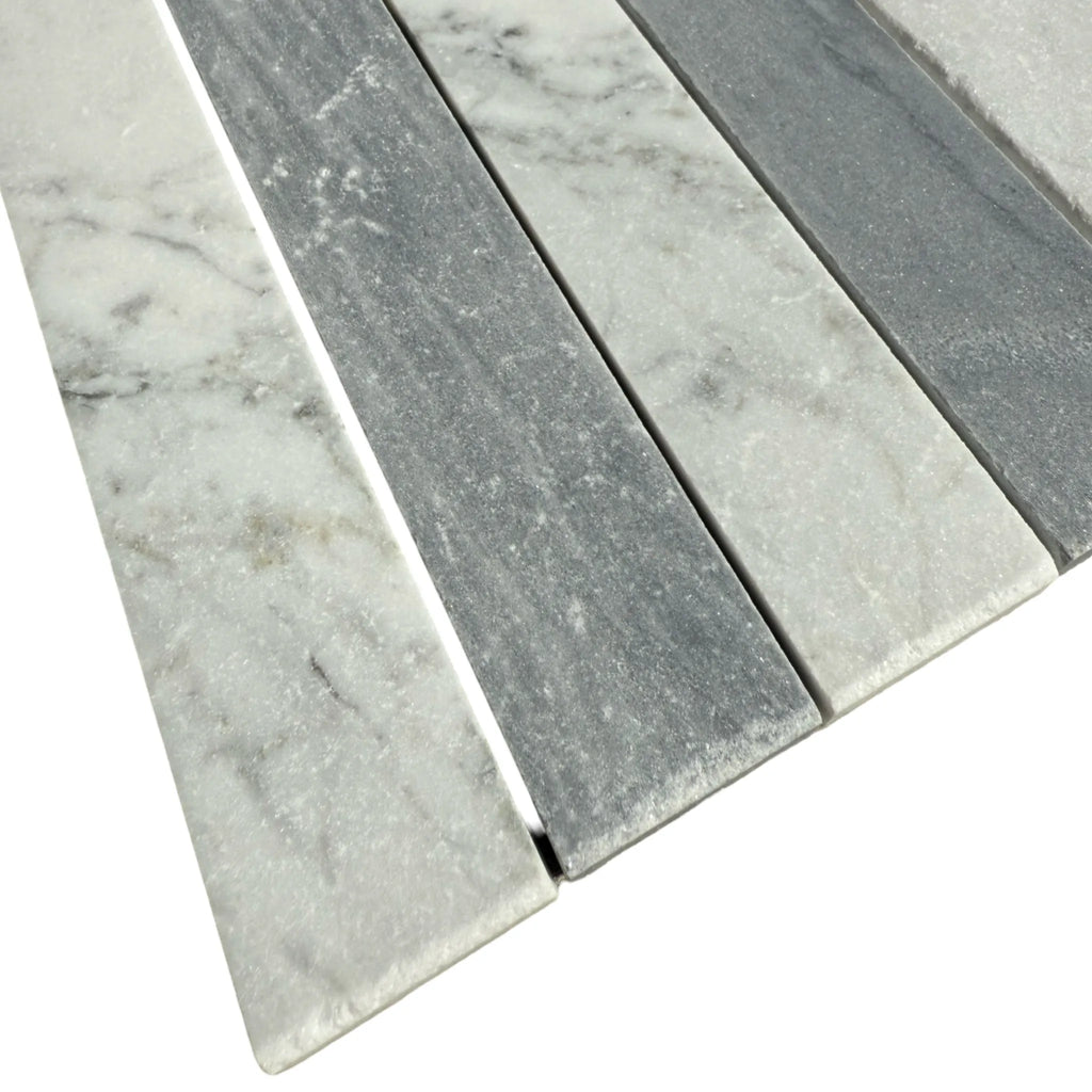 Bardiglio Imperiale and White Carrara Marble tile strips for elegant mosaic designs