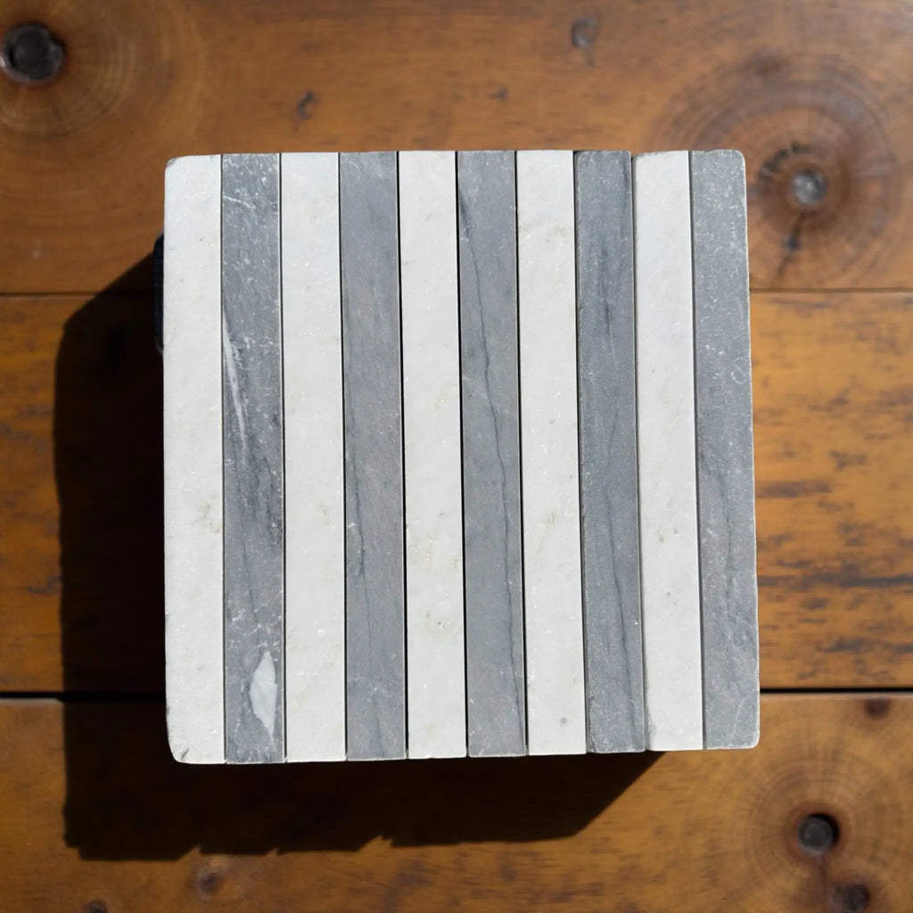 Striped gray and white tile in Bardiglio Imperiale and White Carrara Marble Mosaic