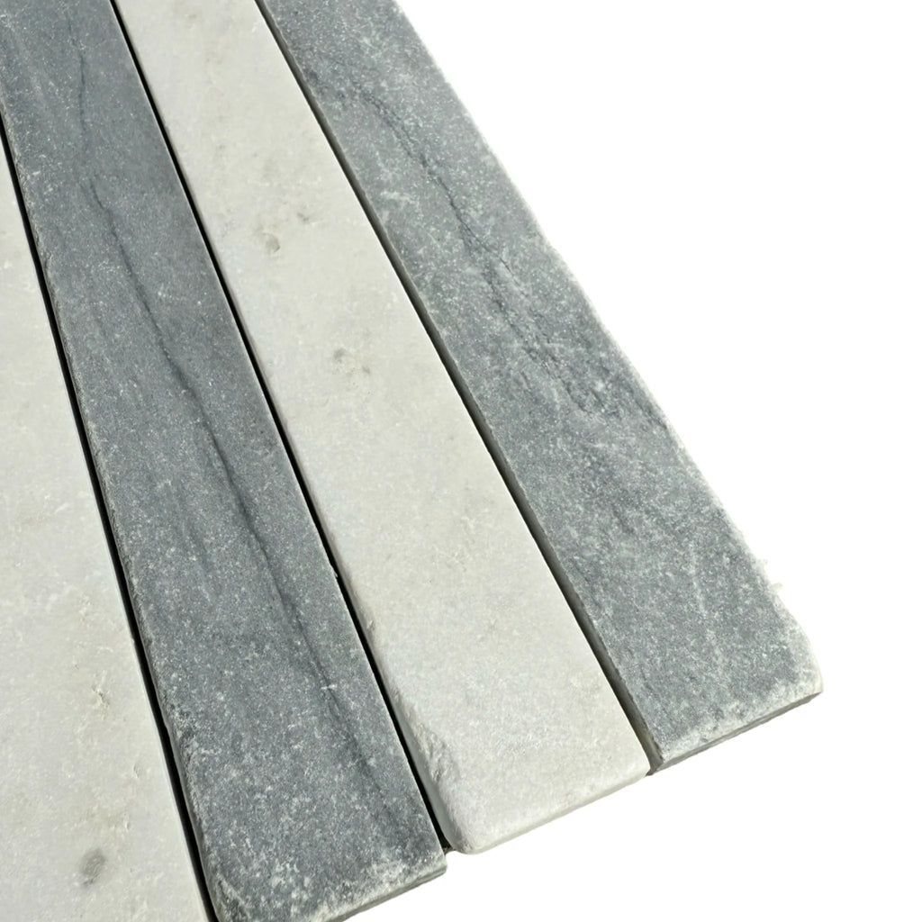 Rectangular stone tiles of Bardiglio Imperiale and White Carrara Marble Mosaic Tumbled
