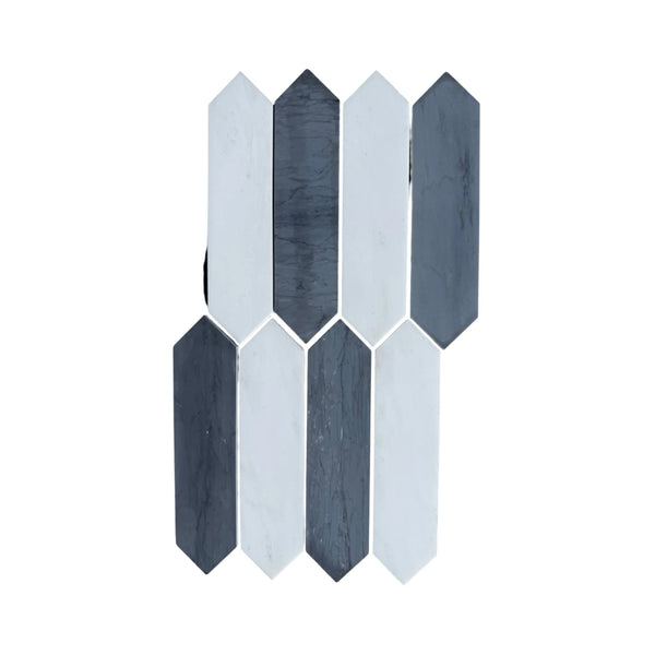 Alternating gray and white picket tile in Bardiglio Imperiale & Bianco Dolomite Marble