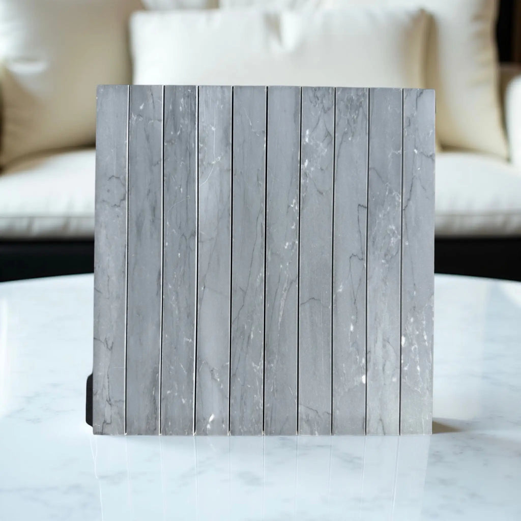 Gray marble-patterned cube in Bardiglio Imperiale Marble Mosaic design
