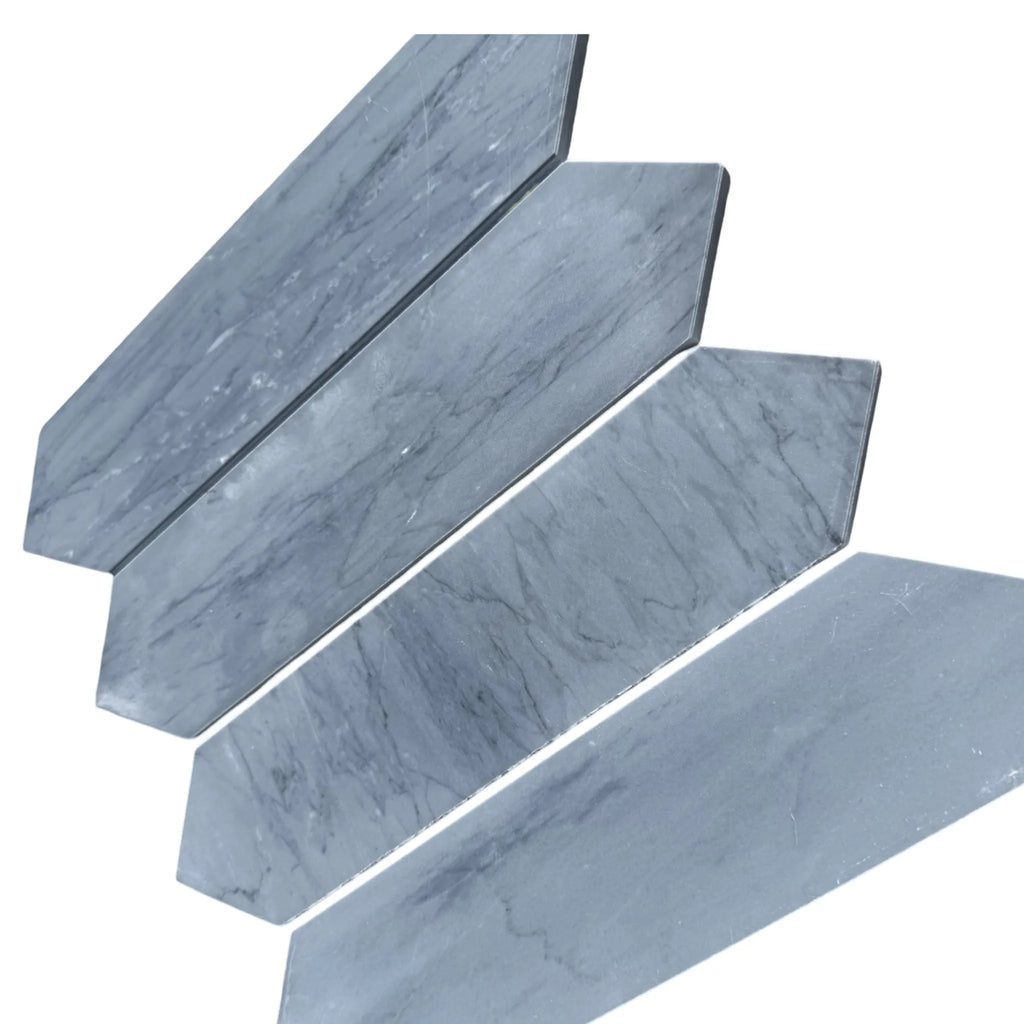 Gray marble picket tiles in Bardiglio Imperiale Marble 3’’ X 12’’ Picket Mosaic design