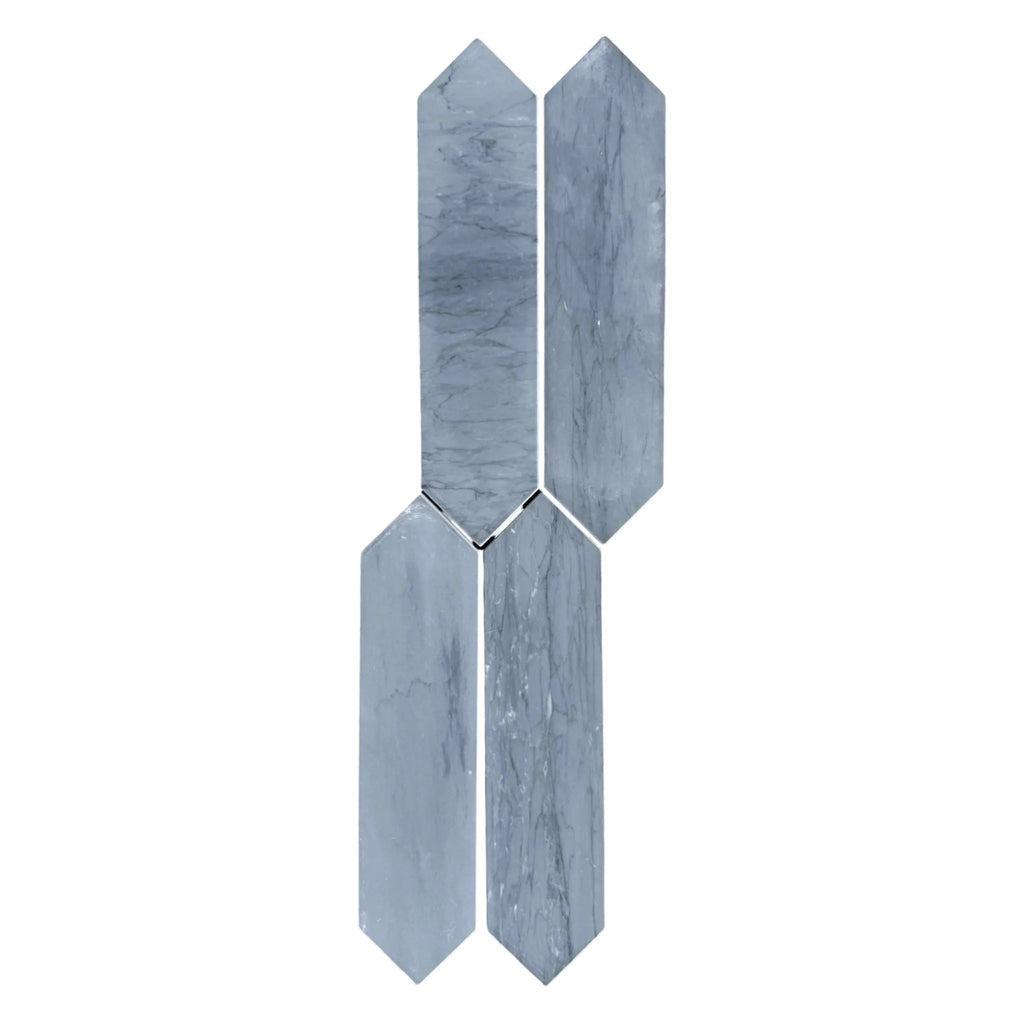 Gray marble elongated hexagon tiles in Bardiglio Imperiale Marble Picket Mosaic design
