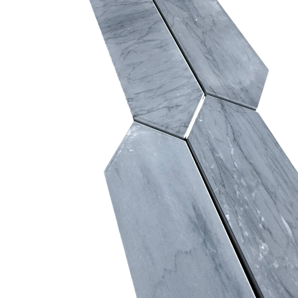 Gray marble geometric tiles in Bardiglio Imperiale Marble Picket Mosaic design
