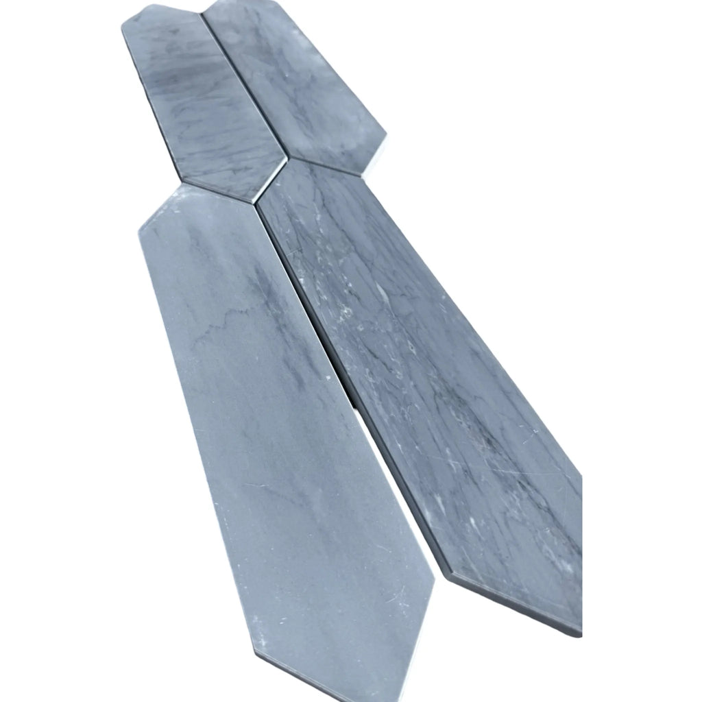 Gray stone tiles of Bardiglio Imperiale Marble 3’’ X 12’’ Picket Mosaic