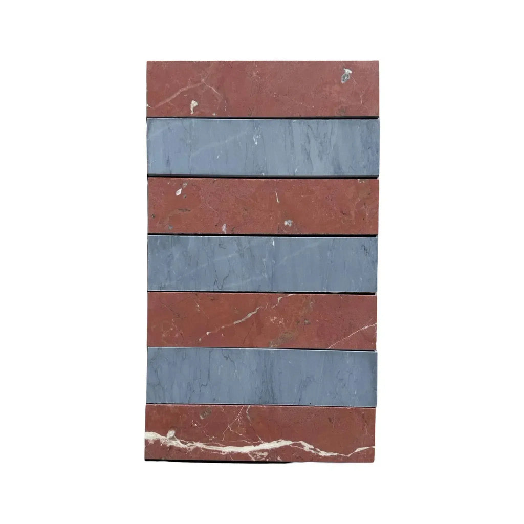 Alternating red and gray brick stack pattern on Bardiglio Imperiale Rojo Alicante tile