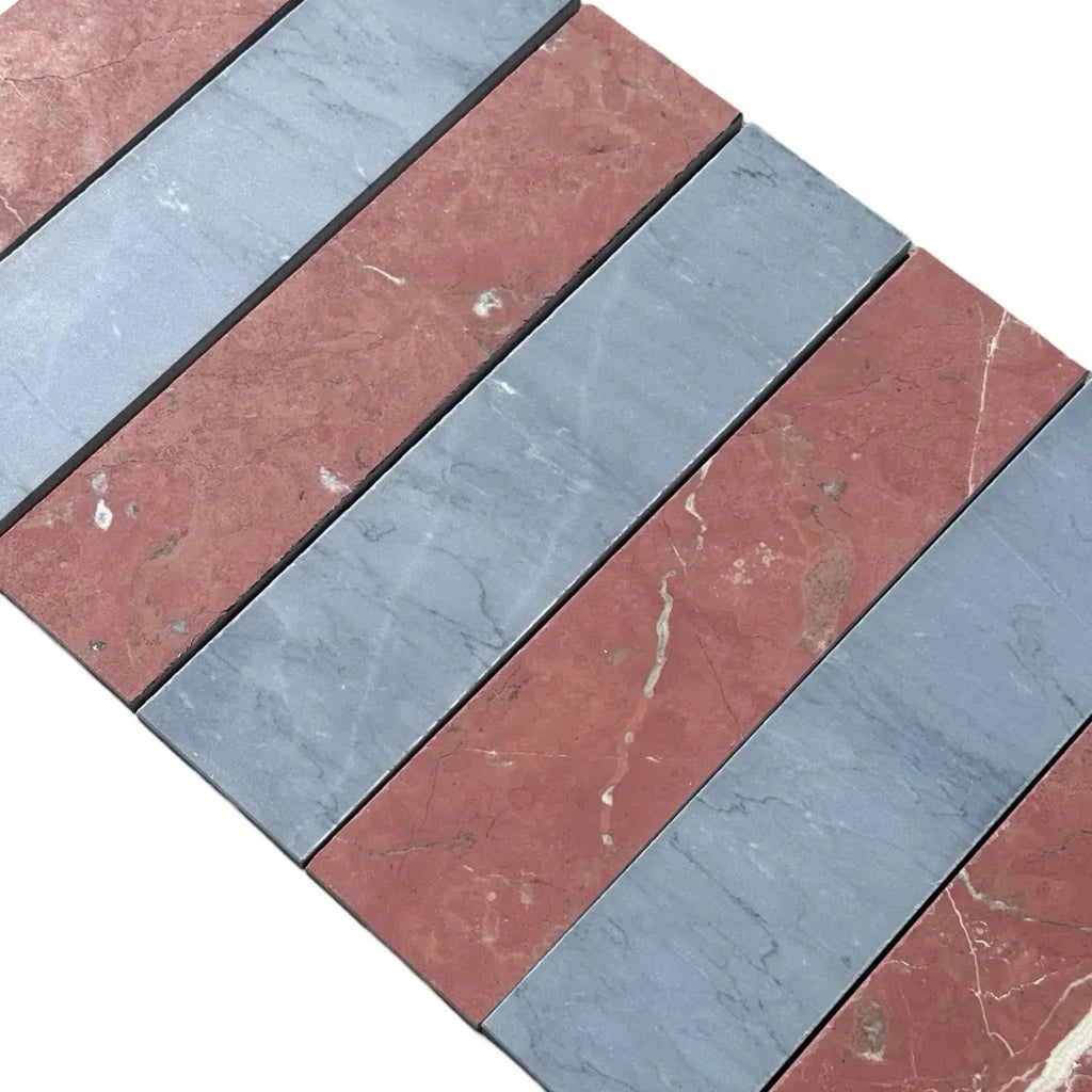Alternating red and gray marble tiles in Bardiglio Imperiale Rojo Alicante field tile